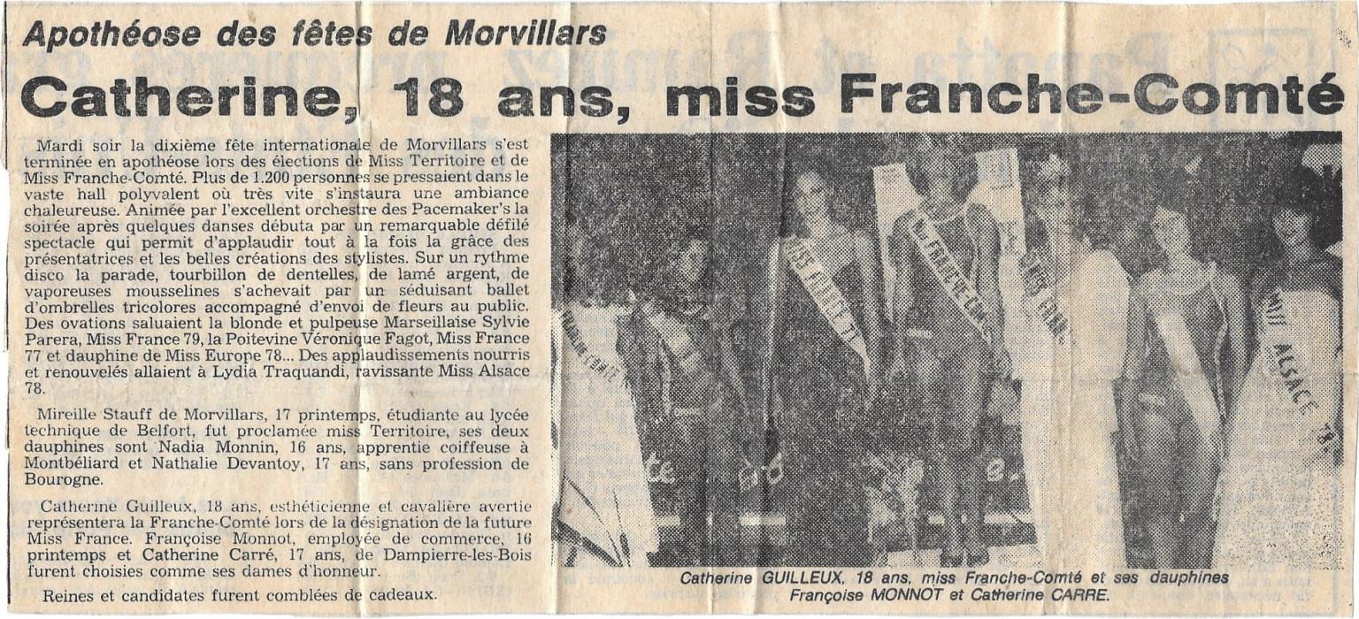 MISS Stauff 1979     Nos Miss habitante de Morvillars  Mireille Stauff miss Territoire de Belfort 1979 . Francoise Monnot  Miss Territoire de Belfort 1978 Françoise Monnot 1ER Dauphine Miss Franche Comté 1979