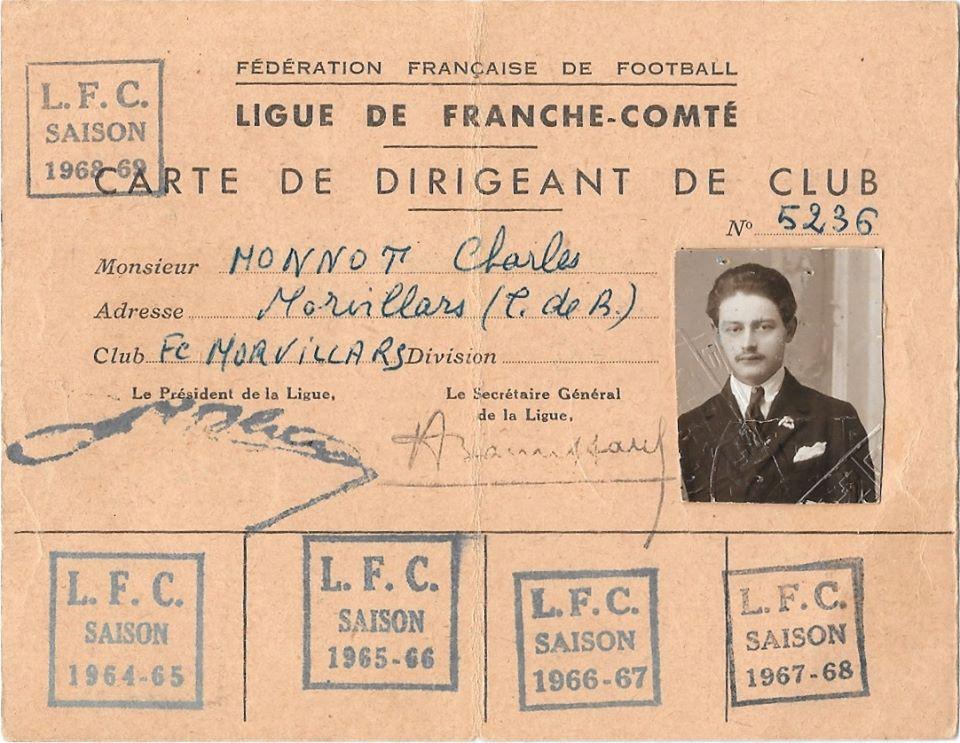 Charles Monnot, l'illustre secrétaire du club de foot connu de tous les footballeurs, présent à tous les matchs, il arrivait toujours 1/2 heure avant tout le monde, véritable bibliothèque du club, il gardait toutes les licences depuis la fondation du club