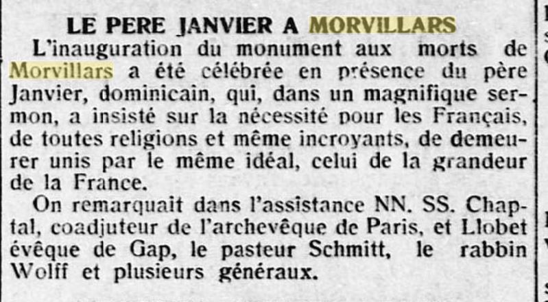 30 oct 1923 article le nouvelliste d'alsace Monument aux morts