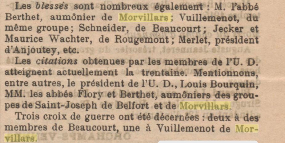 Berthet - Vuillemenot   extrait journal avenir janvier 1916
