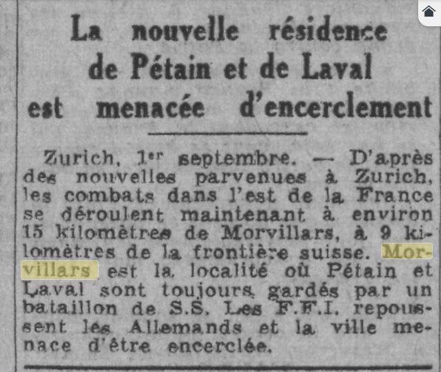 Pétain article du journal ce soir 2 septembre 1944 petain