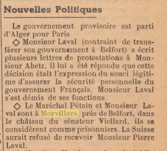 Pétain septembre 1944 extrait journal frontiere