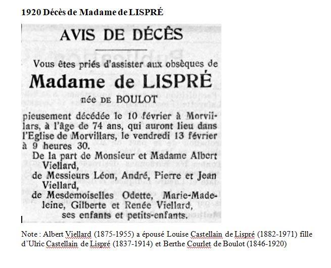 1920 deces De Lispré