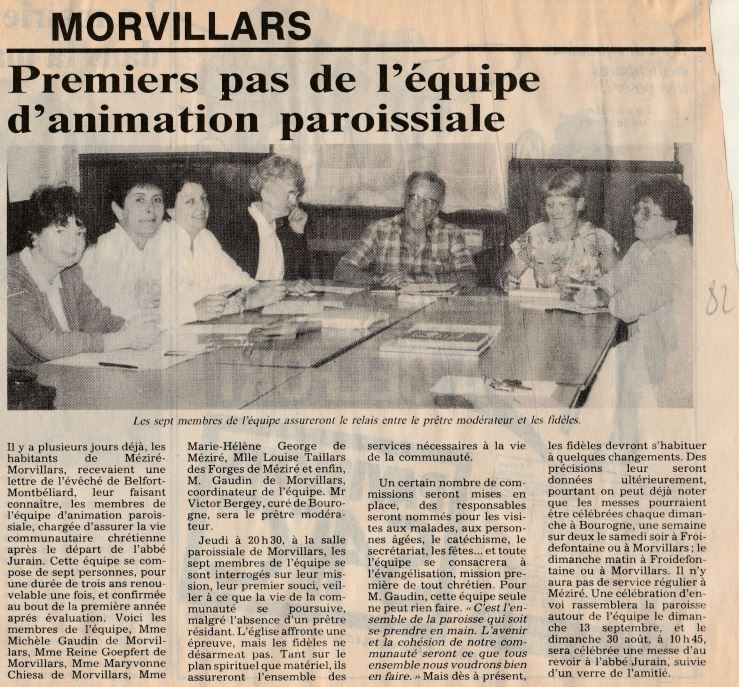 1987 animation paroissiale Mmes GAUDIN - COULOT - GOEPFERT - CHIESA - GEORGE - TAILLARS Mr le curé BERGEY