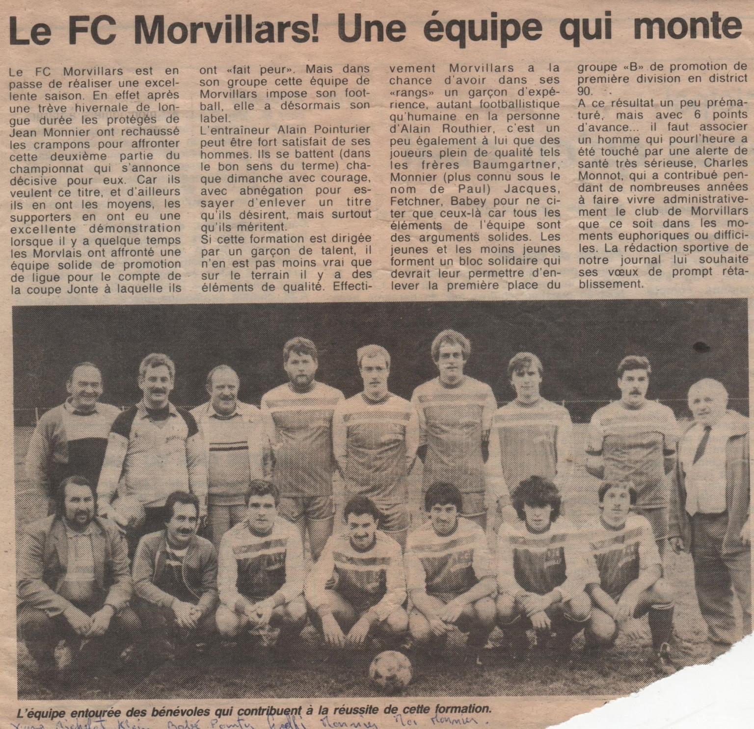 Foot 1987 FCM Gilbert Iung  , Maurice Michelat , Bernard Klein , Etienne Babey ,Pointurier Alain , Manu Freuly ,Philippe Monnier , Philippe Maranzana , Jean Monnier. Demarini Georges , Gérard Darceau , Routhier Alain , Aznar  Jean Paul ,Baumgartner Marc , Frederic Jacquet ,  Baumgartner Jean Michel .