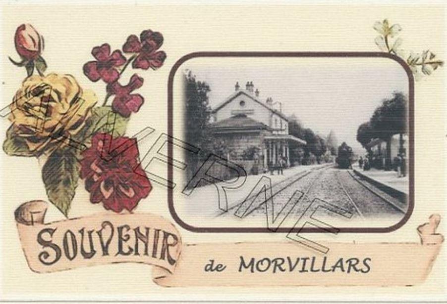 La  GARE   Le 31 janvier 1867, un terrain de 2,34 ares est vendu à la compagnie de Chemins de fer Paris-Lyon-Marseille qui établit la ligne Montbéliard-Delle par Morvillars. C’est là qu’est construite dans la foulée la gare de Morvillars alors que ce nouveau tronçon est inauguré le 29 juin 1867La ligne a connu des difficultés très tôt dans son histoire et le trafic des voyageurs est fermé en 1938. Seul le trafic de marchandises a résisté mais en 1969 le dernier train circule entre Beaucourt et Morvillars .Si la voie a été démontée entre Beaucourt et Morvillars, le tronçon compris entre Morvillars et Delle a été repris par la ligne Delle-Belfort jusqu’à sa fermeture en septembre 1992.  Quant à la ligne d’origine Delle-Belfort, elle est ouverte au trafic en 1877.  le trafic de voyageurs et de marchandises a été très important. Il s’agissait en effet de l’un des points de frontière les plus utilisés pour passer les marchandises entre la France et l’Italie. Le mauvais état de la ligne ne permit pas de continuer l’exploitation d’une façon satisfaisante. la SNCF décida de supprimer tout trafic, le dernier train ayant circulé le 26 septembre 1992. le 9 decembre 2019 réouverture de la ligne