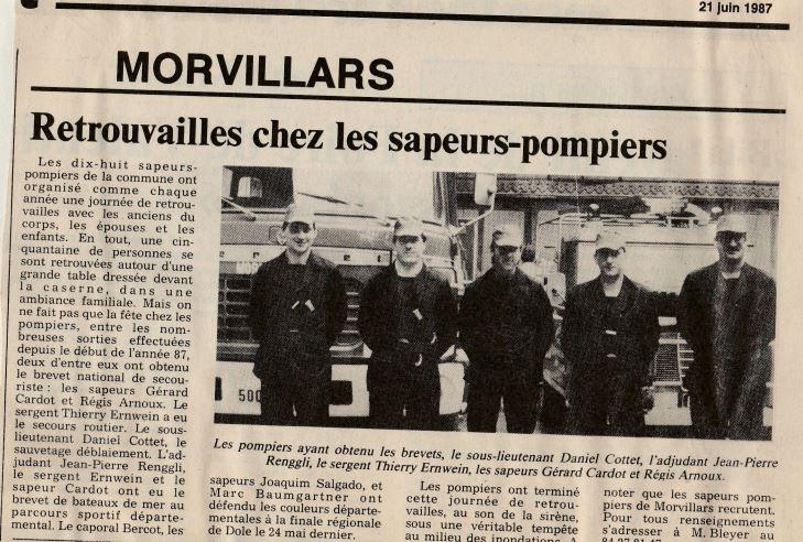 1987  POMPIER - Thierry Ernwein , Gérard Cardot , Régis Arnoux , Daniel Cottet , Jean Pierre Renggli