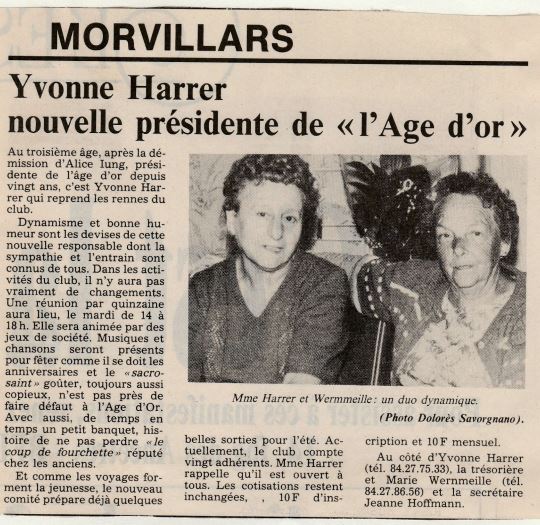 club Age d'or 1989 Mmes Wermeille et Harrer
